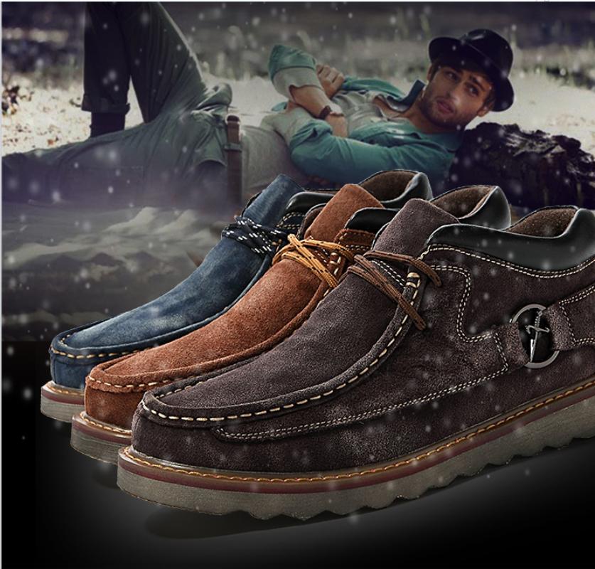Winter Men Genuine Leather Shoes Men Cotton Thick Fur Warm Ankle Boots Men Footwear Waterproof Snow Boots Botas Hombre Shoes