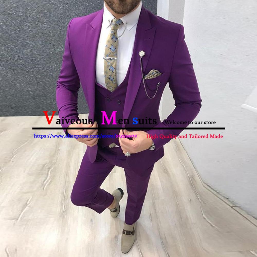 Men Slim Fit Suits 3 Pieces Tailored Made Men Blazer Dress Groom Wedding Suit 2022 Fashion Burgundy Tuxedo Jacket Vest Pants Set