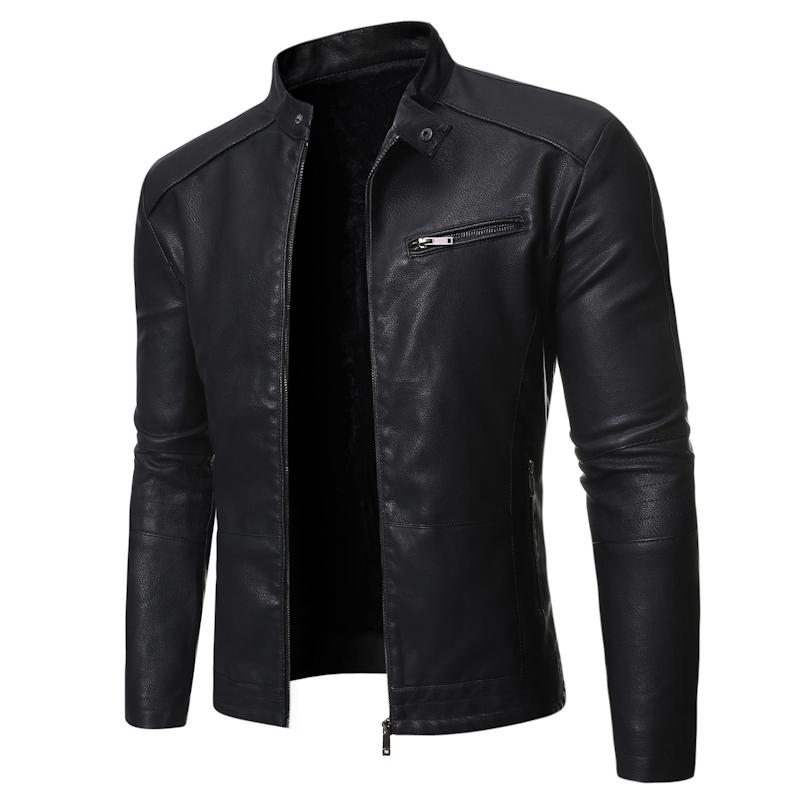 NEGIZBER Plus Velvet PU Men Leather Jacket Casual Solid Col