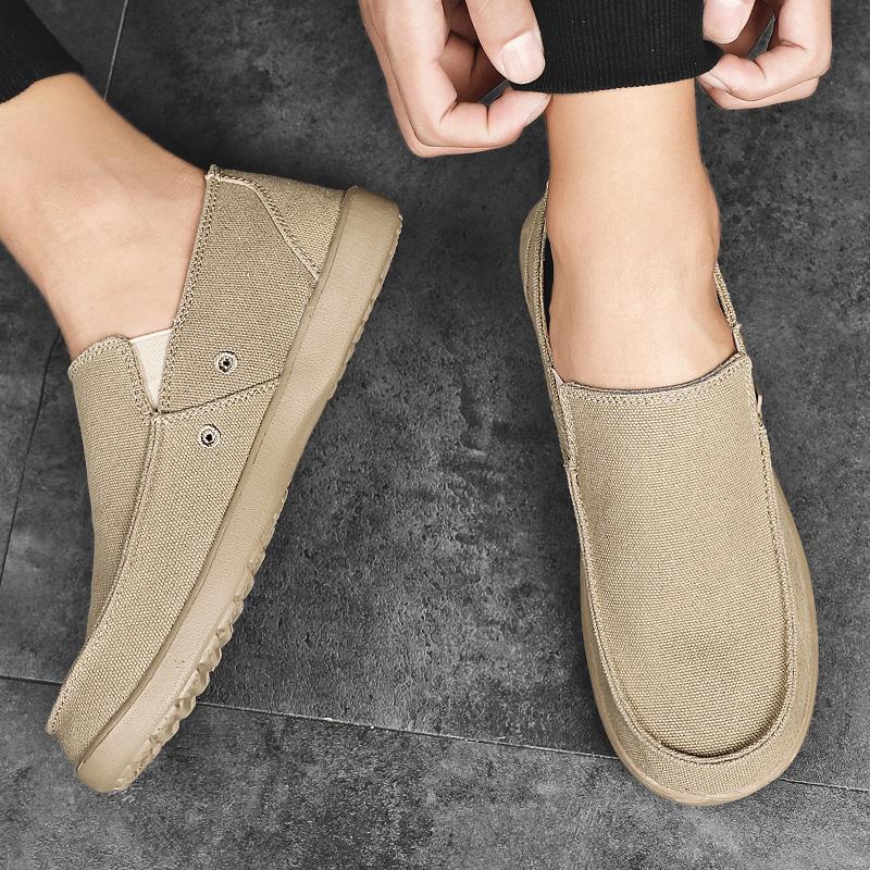 WEH 2022 Spring And Autumn New Men Shoes Breathable Walking Canvas Shoes Breathable Loafer Sneakers Men Vulcanized Shoes