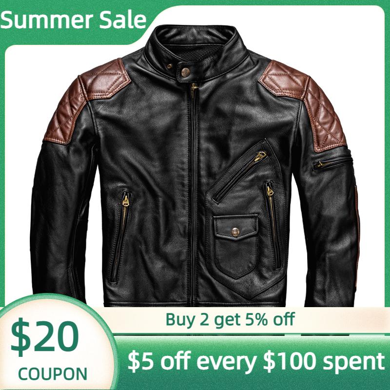 2022 Black Genuine Leather Jacket Men Motorcycle Style Plus Size 5XL Real Natural Cowhide Autumn Slim Fit Biker Coat