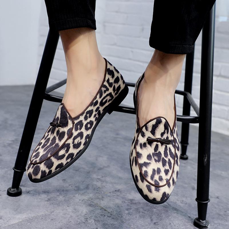 New Handmade Leopard Men Loafers Gentleman Luxury Fashion Stress Shoes Party sequin shoes Men Casual Shoes
