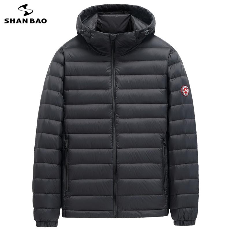 SHAN BAO 2021 Winter Brand Warm Men's Loose Hooded Down Jacket Classic Style Badge Plus Size Lightweight Down Jacket 5XL 6XL 7XL