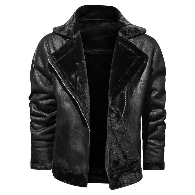 Men's Winter Fleece Motorcycle Leather Jacket Plus Velvet Thick Retro Vintage Leisure Male Outwear Warm Cashmere Inner Coats